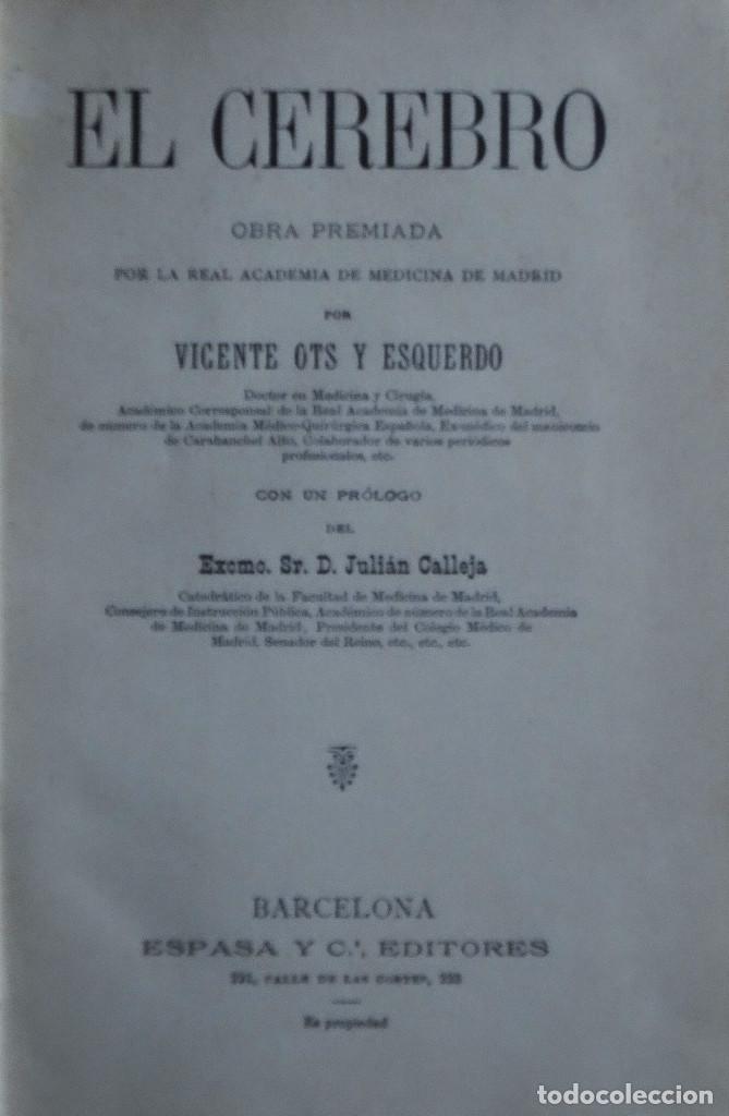 Libros antiguos: EL CEREBRO Vicente OTS Y ESQUERDO - Foto 1