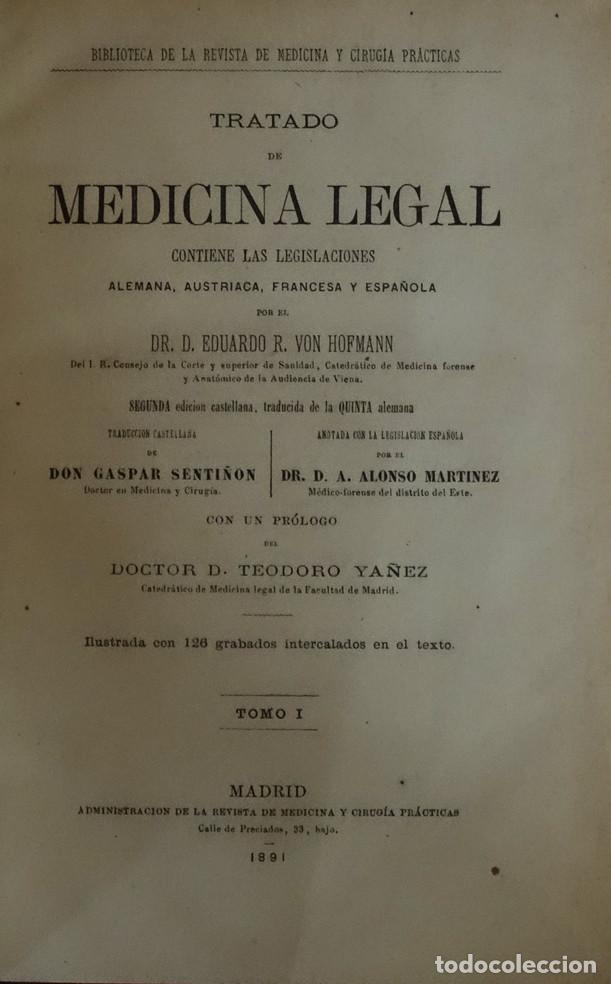 Libri antichi: TRATADO DE MEDICINA LEGAL. CONTIENE LAS LEGISLACIONES ALEMANA, AUSTRIACA, FRANCESA Y ESPA&Ntilde;OLA - Dr.