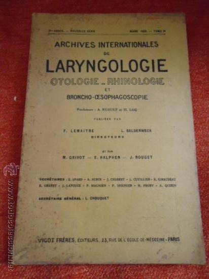 Old books: archivos internacionales de laringologia 1925