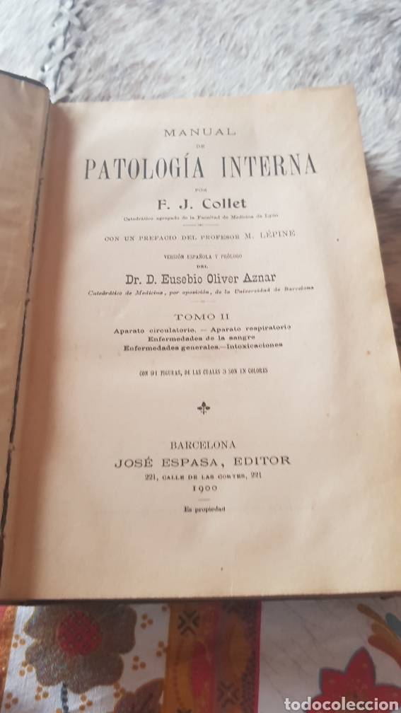 Livres anciens: Manual de patolog&iacute;a interna por FJ Collet tomo II encuadernado en piel