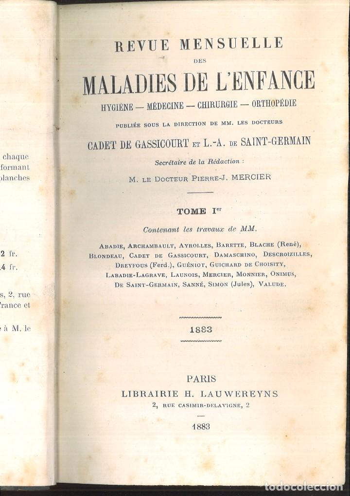 Libros antiguos: REVEU MENSUELLE DES MALADIES DE L'ENFANCE. Cadet de Gassicourt et L.A. de Saint-Germain
