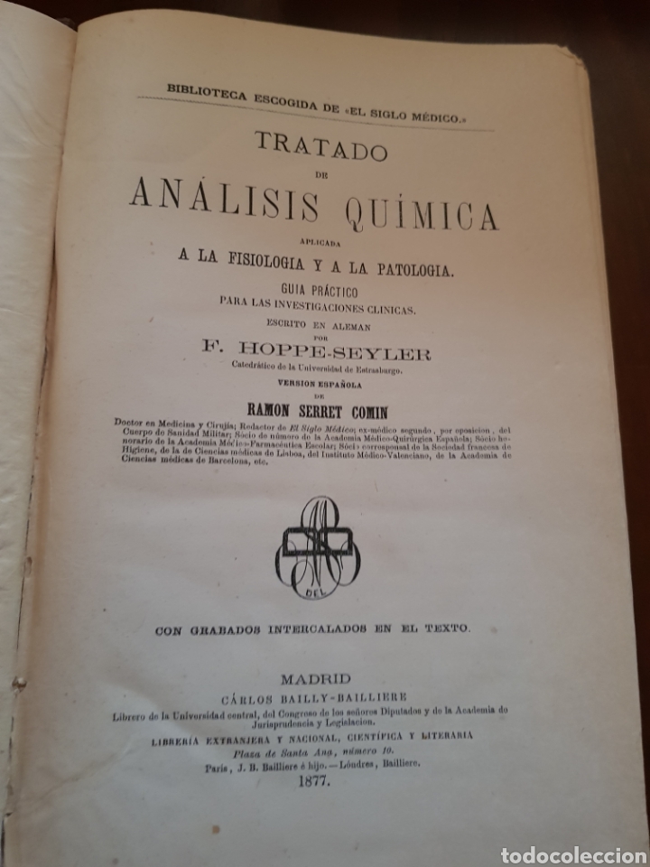 Antiquarische B&uuml;cher: Tratado de analisis quimica de hoppe seyler 1877