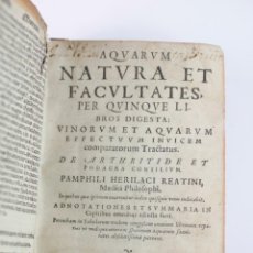 Libros antiguos: AQUARUM NATURA ET FACULTATES PER QUINQUE LIBROS DIGESTA: VINORUM ET AQUARUM, 1591, COLONIA.