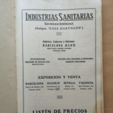 Libros antiguos: INDUSTRIAS SANITARIAS. ANTIGUA CASA HARTMANN. LISTÍN DE PRECIOS, 1929