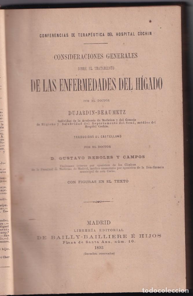 Antiquarische B&uuml;cher: DUJARDIN-BEAUMETZ: TRATAMIENTO DE LAS ENFERMEDADES DEL H&Iacute;GADO. 1893. HEPATOLOG&Iacute;A