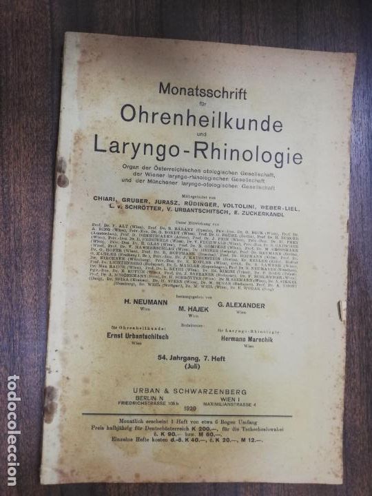 Antiquarische B&uuml;cher: MONATSSCHRIFT F&Uuml;R OHREHEILKUNDE UND LARYNGO-RHINOLOGIE. URBAN & SCHWARZENBERG. 1920.