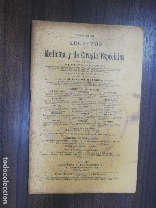 Antiquarische B&uuml;cher: ARCHIVOS DE MEDICINA Y DE CIRUGIA ESPECIALES. DR. SUAREZ DE MENDOZA. N&ordm; 2. 1904.