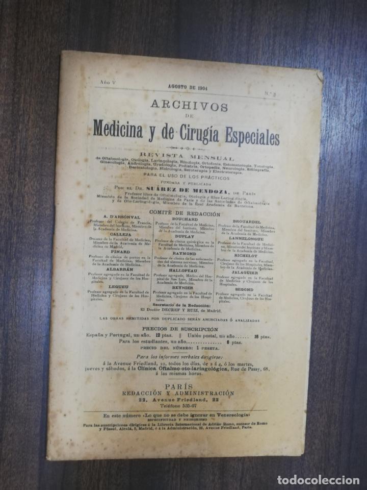 Antiquarische B&uuml;cher: ARCHIVOS DE MEDICINA Y DE CIRUGIA ESPECIALES. DR. SUAREZ DE MENDOZA. N&ordm; 8. 1904.