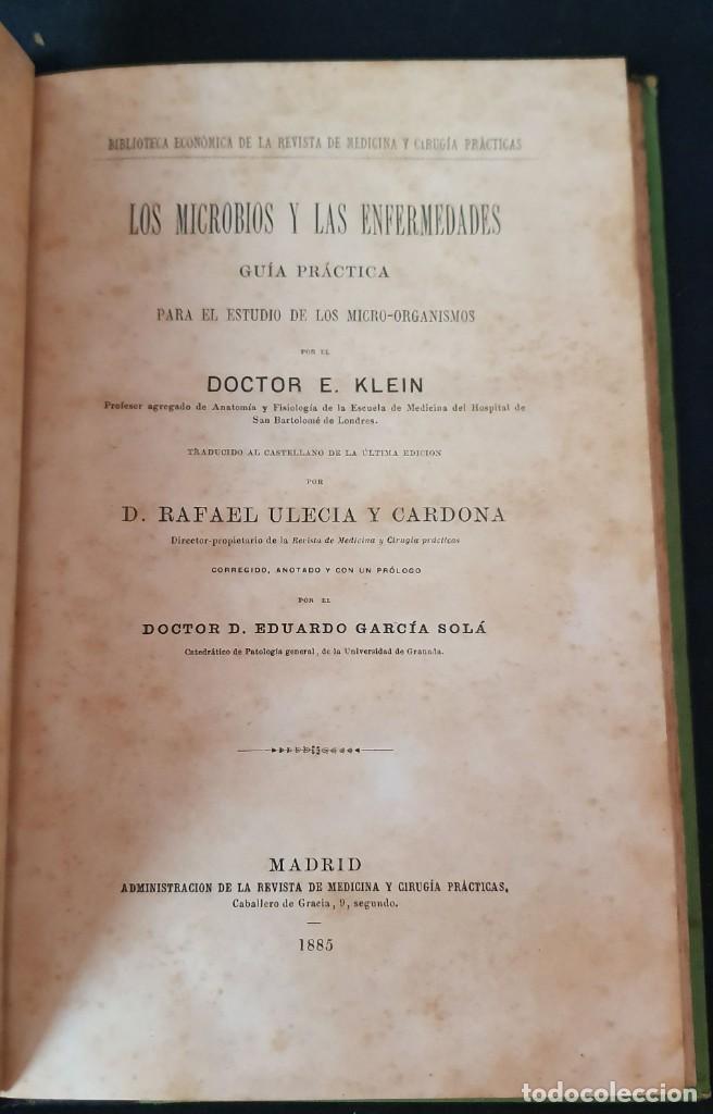 Libros antiguos: LOS MICROBIOS Y LAS ENFERMEDADES - DOCTOR KLEIN - 1885.