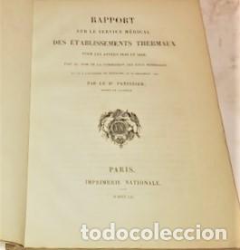 Old books: DR. PATISSIER ... RAPPORT SUR LE SERVICE MEDICAL DES ETABLISSEMENTS THERMAUX ... 1852