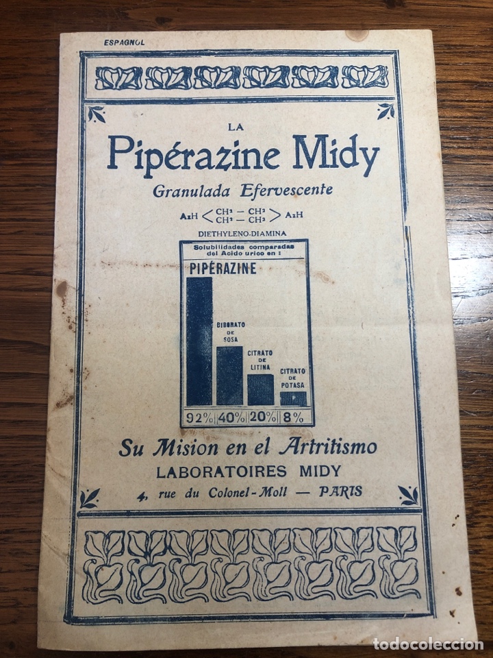 Libros antiguos: LIBRO LA PIPERAZINE MIDY GRANULADA EFERVESCENTE ARTRITIS 1900&rsquo;s