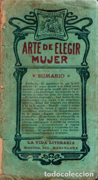 Libri antichi: DR. B. DE T.CLIMENT : ARTE DE ELEGIR MUJER (VIDA LITERARIA, c. 1880)