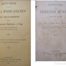Libros antiguos: R. COLL, FISIOLOGIA HUMANA, 1882. PARELLADA, ESTUDIOS SOBRE EL COLERA MORBO – ASIATICO, 1893