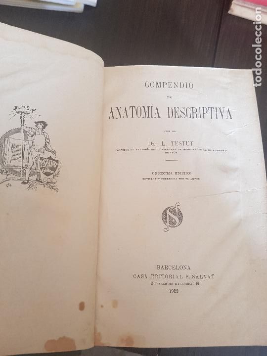 Libros antiguos: COMPENDIO DE ANATOMIA DESCRIPTIVA,DR.L.TESTUT,1922 - Foto 1