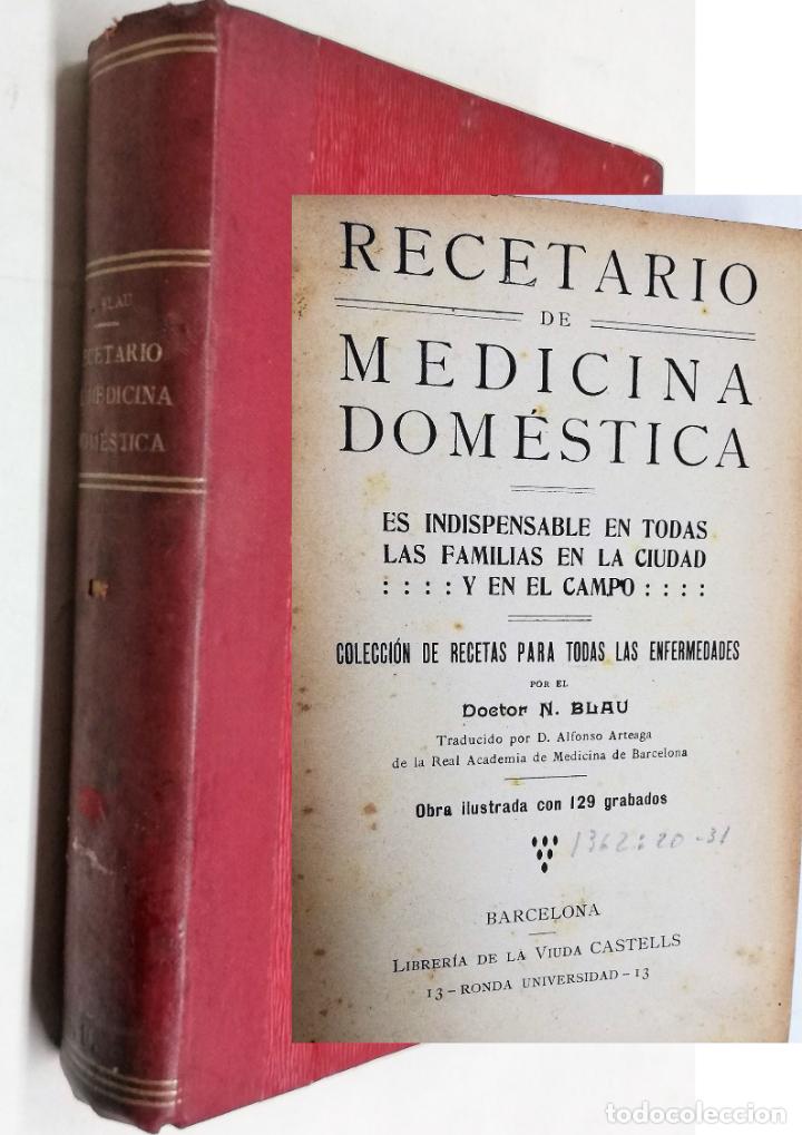 Libros antiguos: RECETARIO DE MEDICINA DOM&Eacute;STICA. N. BLAU