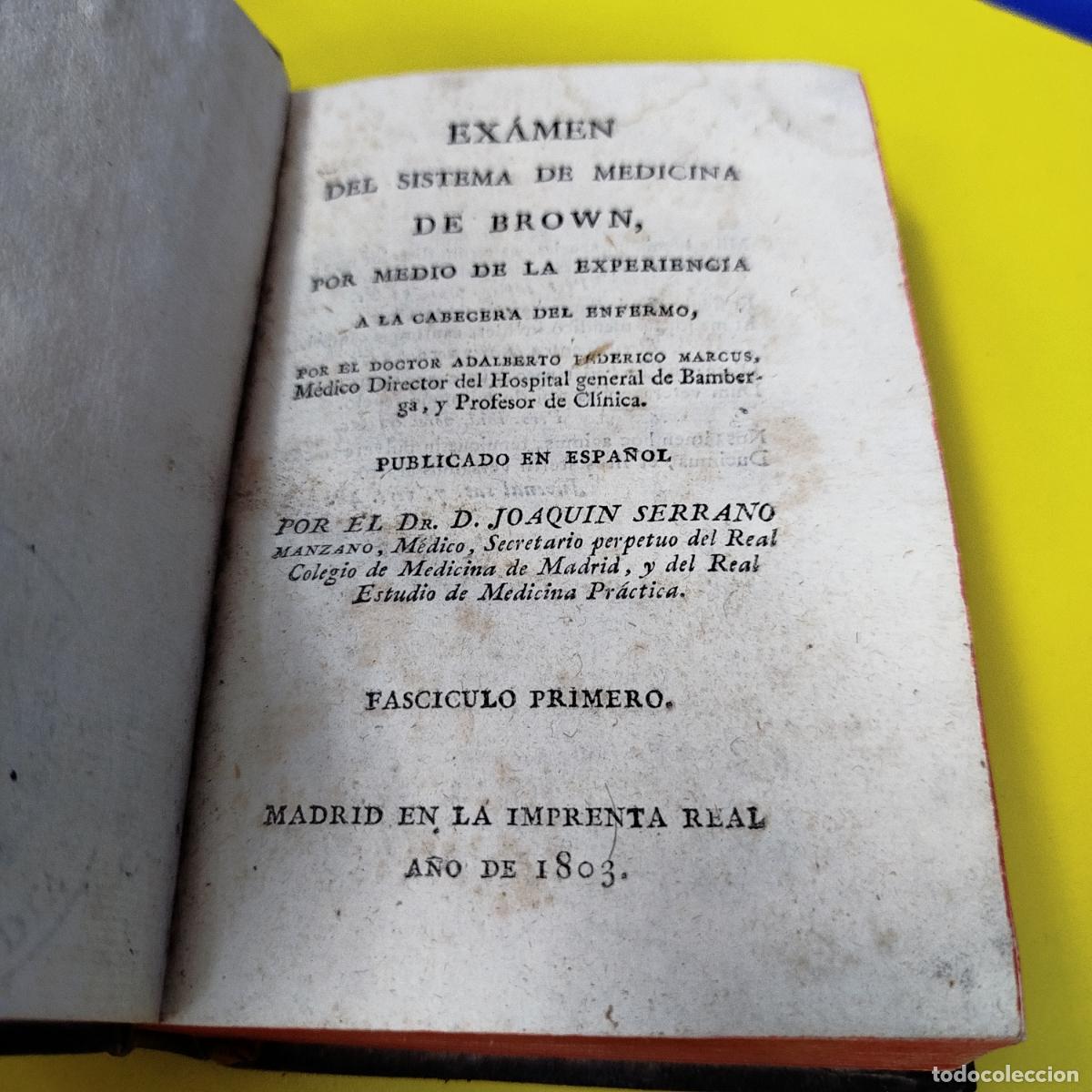 Libros antiguos: RARO Y ANTIGUO LIBRO EXAMEN DEL SISTEMA MEDICINA DE BROWN A&Ntilde;O 1803