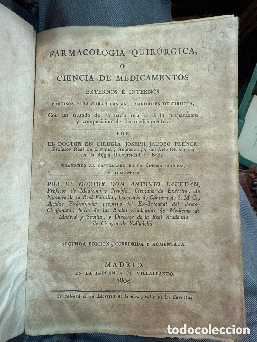 Antiquarische B&uuml;cher: PLENCK, Joseph Jacobo. Farmacolog&iacute;a quir&uacute;rgica