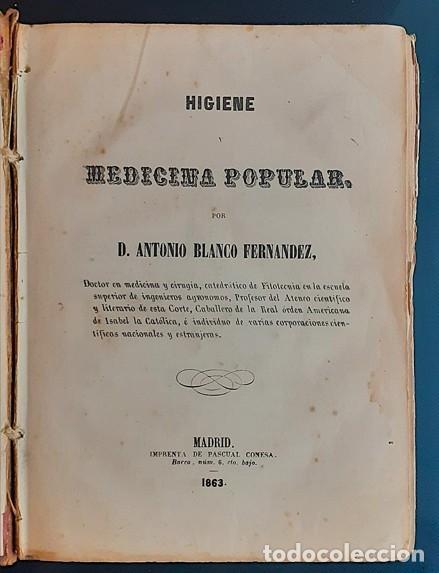 Libri antichi: Higiene y Medicina Popular - Antonio Blanco Fernandez - 1863
