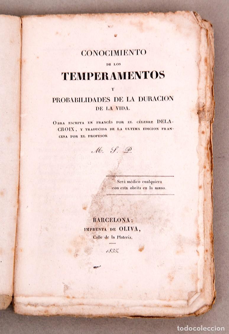 Antiquarische B&uuml;cher: Conocimiento de los temperamentos y probabilidad de duraci&oacute;n de la vida - Dr. DELACROIX - 1835
