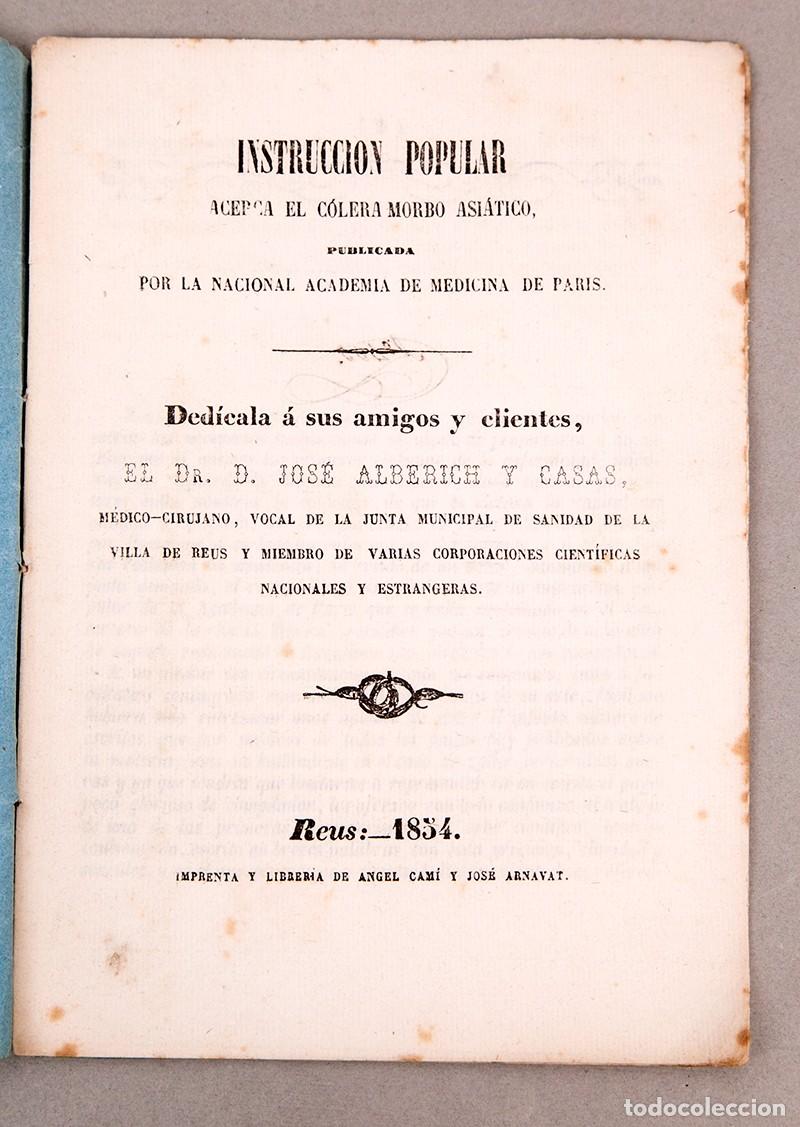 Antiquarische B&uuml;cher: INSTRUCCION POPULAR ACERCA EL C&Oacute;LERA MORBO ASI&Aacute;TICO - REUS 1854 - JOSE ALBERICH Y CASAS