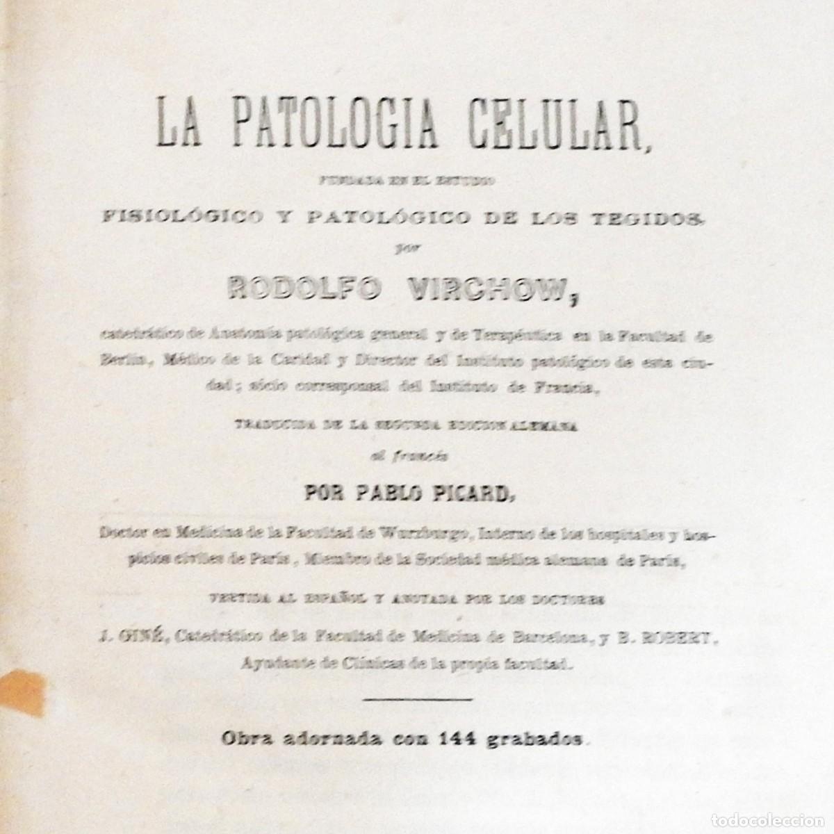 Libros antiguos: La patolog&iacute;a celular - Rodolfo Virchow. Imprenta Espa&ntilde;ola, Madrid (1868). Libro m&eacute;dico antiguo