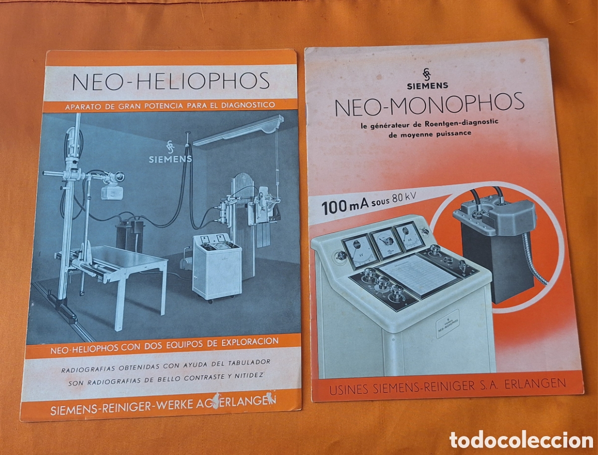 Libros antiguos: Pareja Cat&aacute;logos Aparatos Radiograf&iacute;as Neo Heliophos - Neo Monophos - Siemens