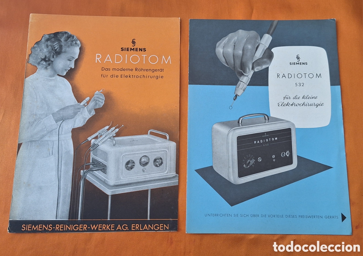 Libros antiguos: Pareja de Cat&aacute;logos Publicidad Radiotom Siemens - Aparato Electrocirug&iacute;a -