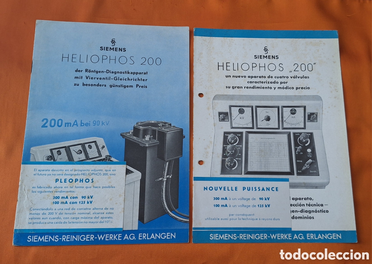 Libros antiguos: Pareja Cat&aacute;logos Publicidad Aparato Radiograf&iacute;as Heliophos 200 Siemens