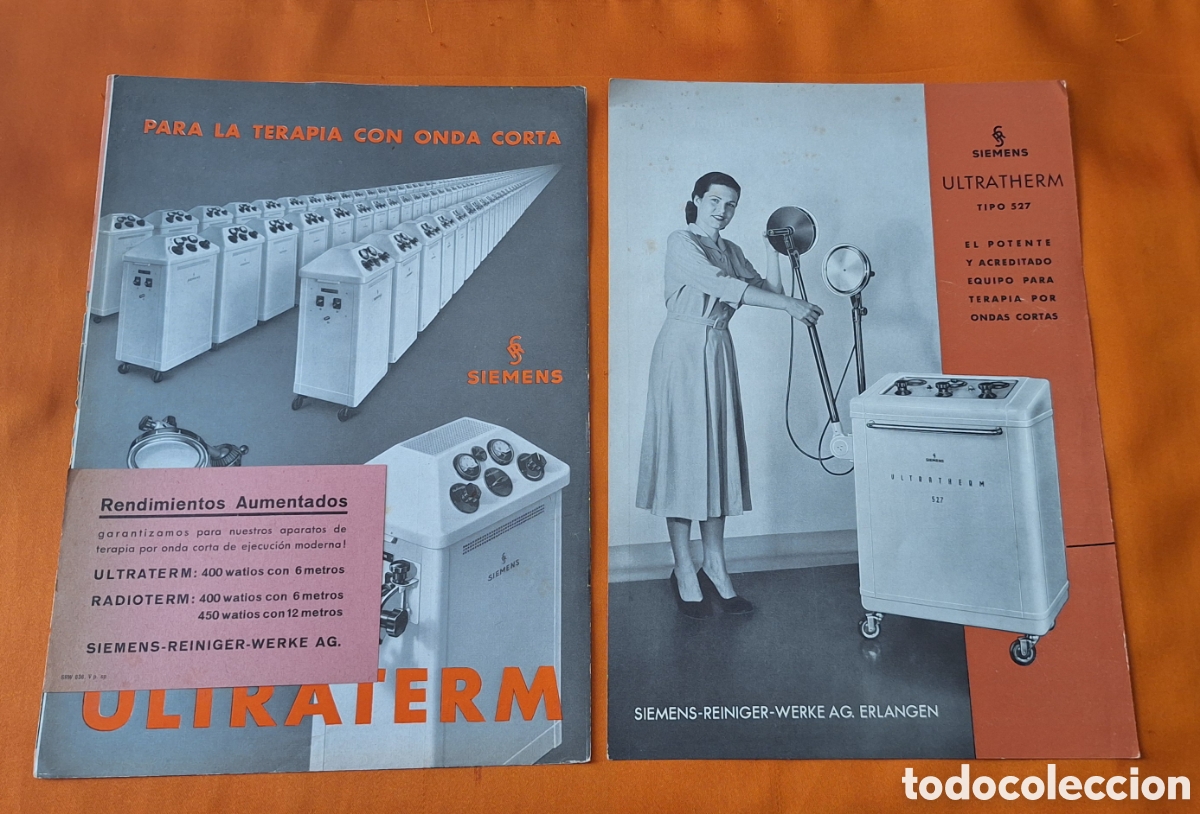 Libros antiguos: Pareja Cat&aacute;logos Publicidad Ultraterm Terapia Onda Corta Siemens