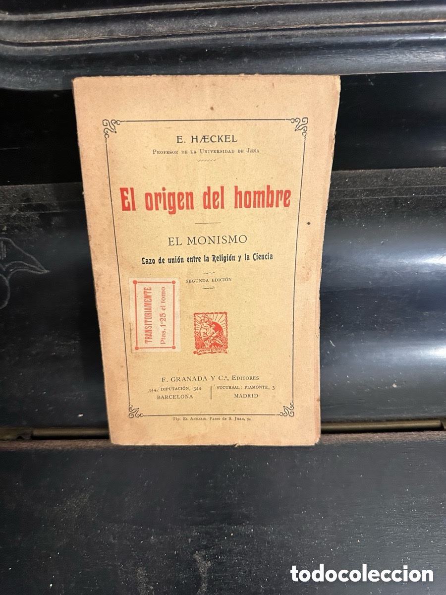 Libros antiguos: El origen del hombre El monismo E. Haeckel