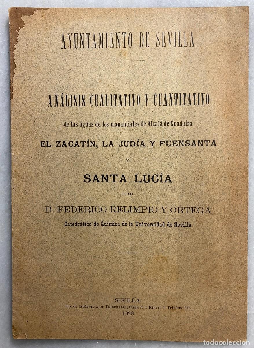 Libros antiguos: RELIMPIO Y ORTEGA. An&aacute;lisis cualitativo y cuantitativo de aguas de los manantiales de Alcal&aacute; de Guad