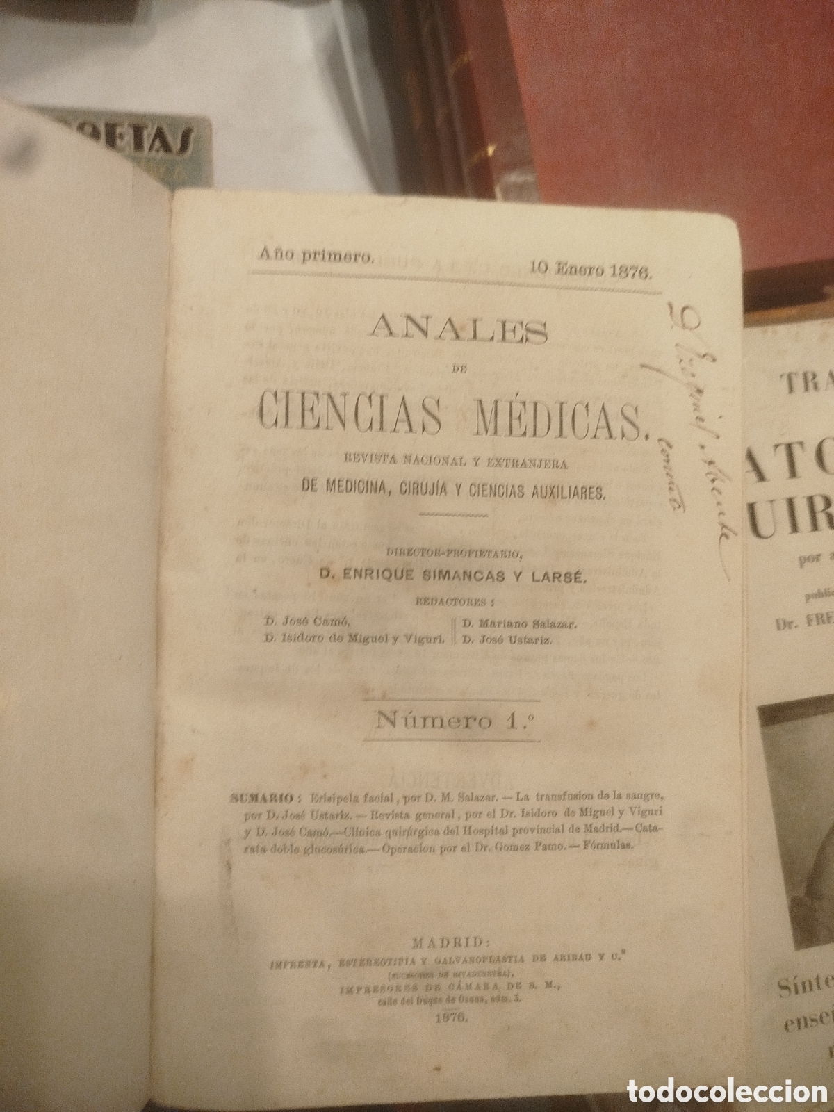 Libros antiguos: Anales de ciencias medicas 1876