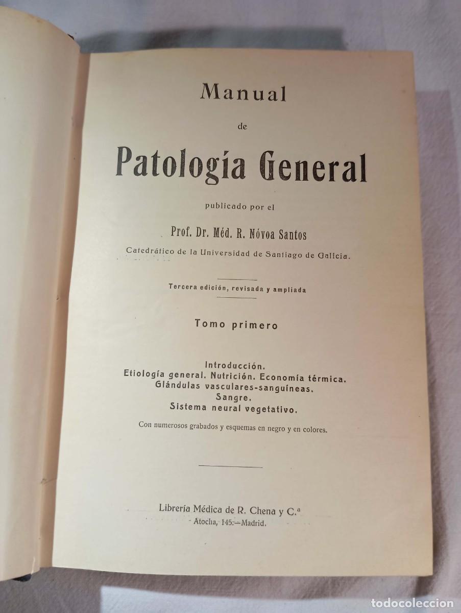 Libros antiguos: Manual De Patolog&iacute;a General N&oacute;voa Santos Obra Completa 2 Tomos Media Piel Santiago Madrid 1924