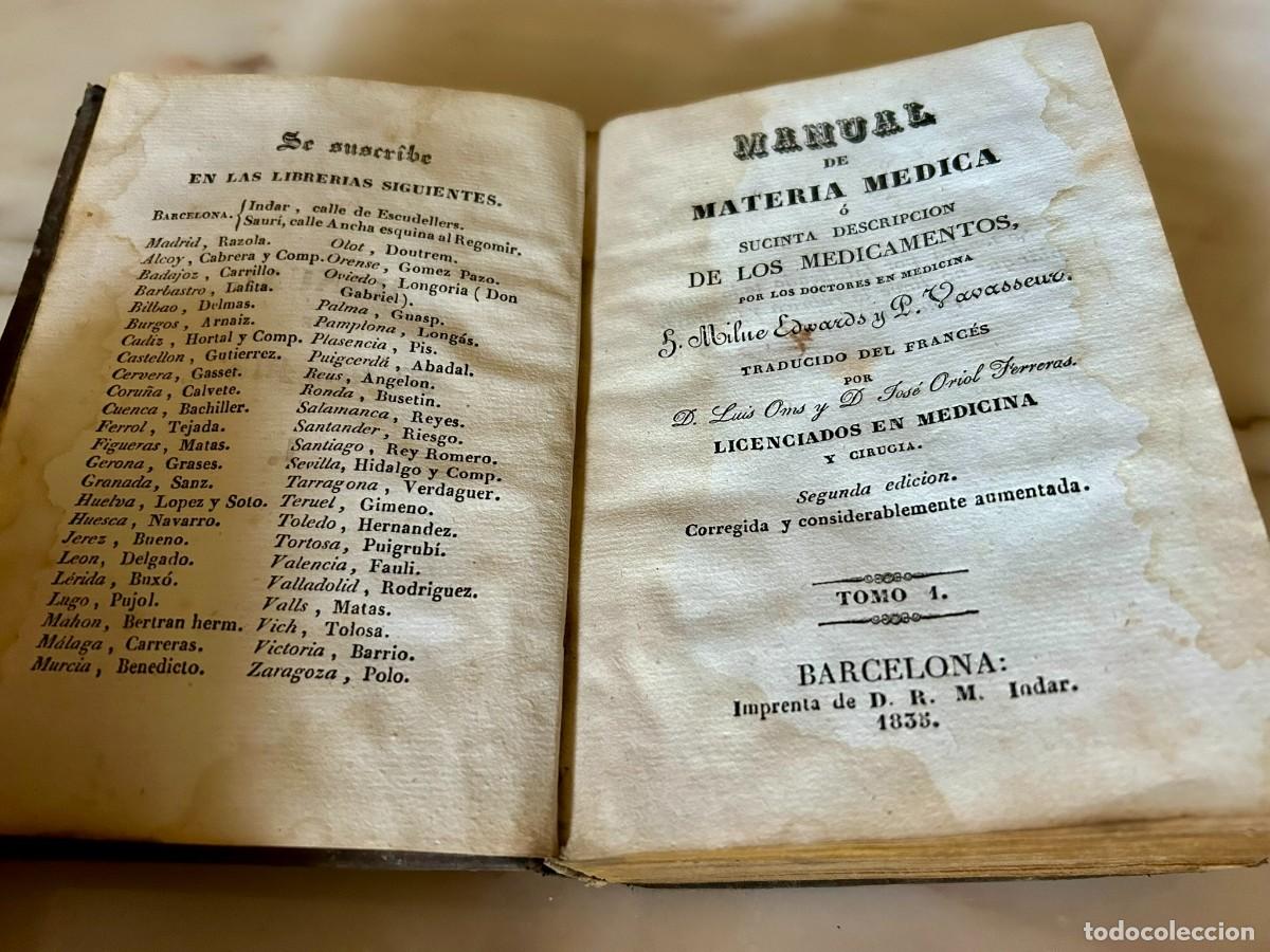 Libros antiguos: MANUAL DE MATERIA M&Eacute;DICA O SUCINTA DESCRIPCI&Oacute;N DE LOS MEDICAMENTOS - TOMO 1 - 1835
