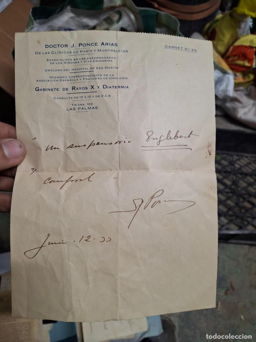 Libros antiguos: Antiguo documento medicina clinicas gabinete Radiolog&iacute;a Las Palmas Dr Ponce Arias Paris Triana