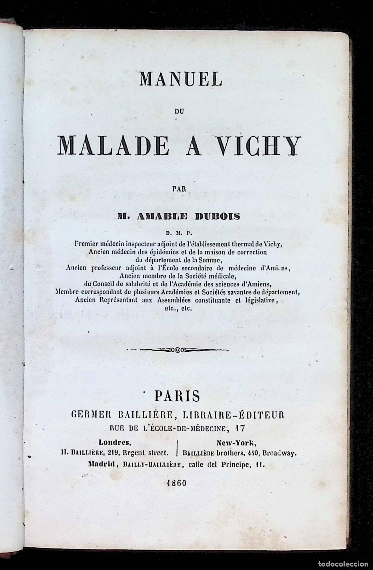 Libros antiguos: MANUEL DU MALADE A VICHY. - DUBOIS, Amable.