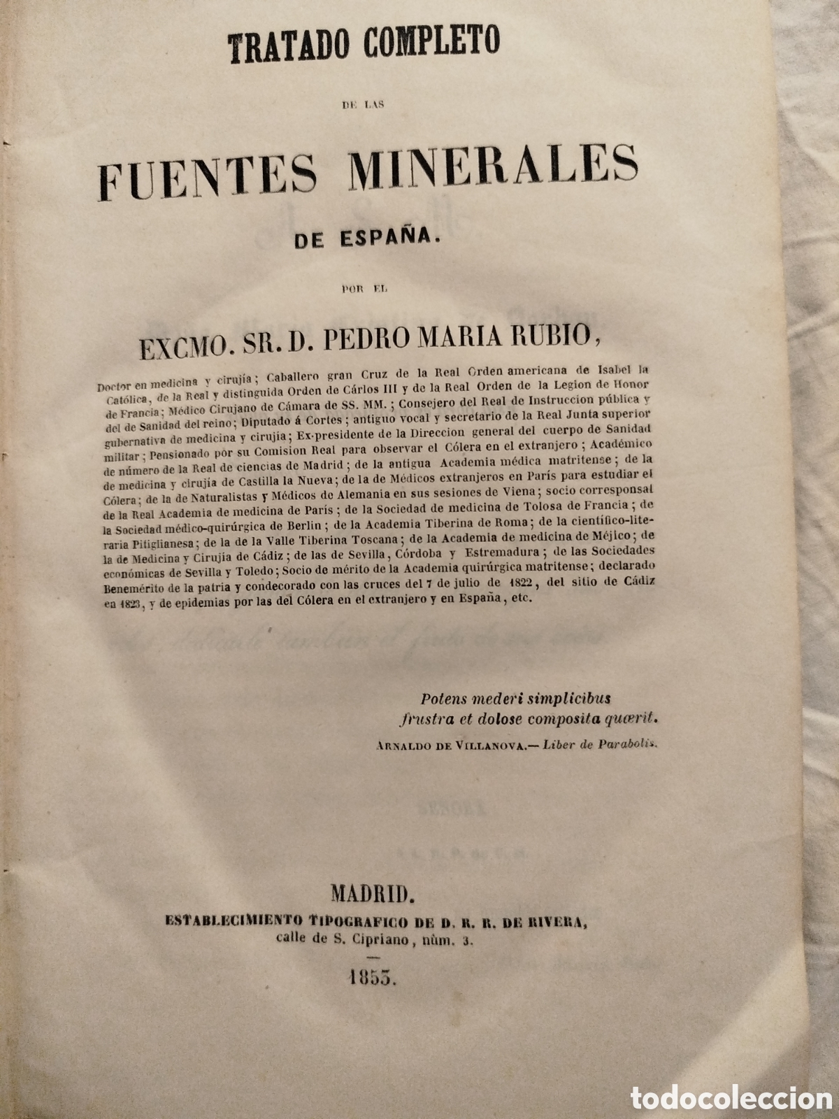 Libros antiguos: P.M.Rubio. Fuentes minerales de Espa&ntilde;a.