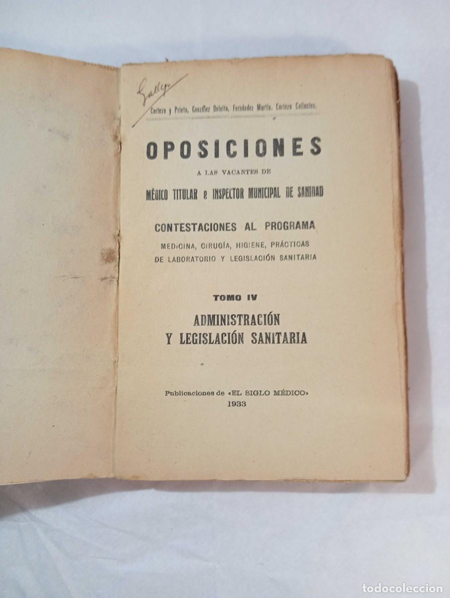 Libros antiguos: Oposiciones a las Vacantes de M&eacute;dico Titular e Inspector Municipal de Sanidad 1933