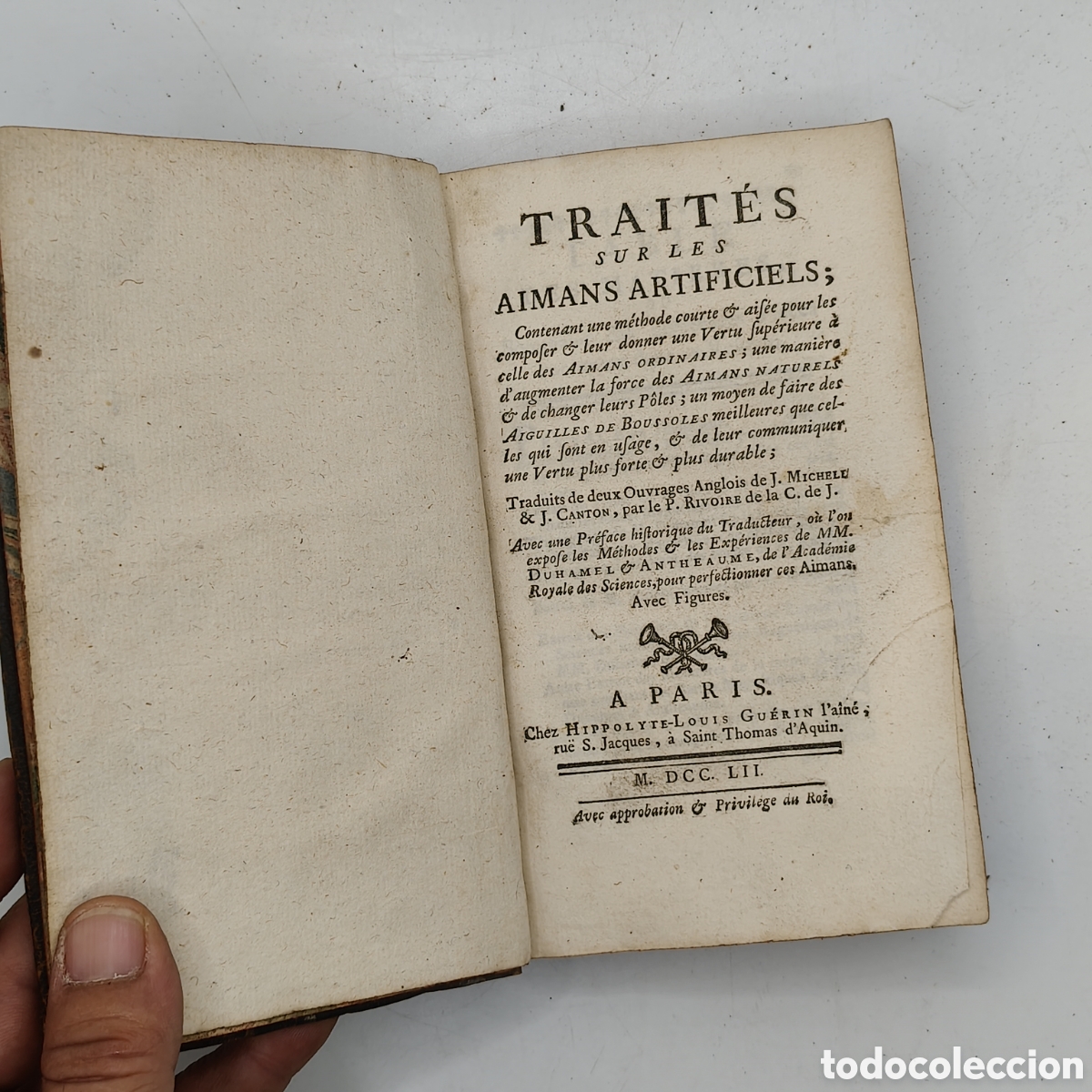 Libros antiguos: 1752] JOYER&Iacute;A CIENT&Iacute;FICA: TRAIT&Eacute;S SUR LES AIMANS ARTIFICIELS (MICHELL / CANTON)-1&ordf; ED. FRANCESA -