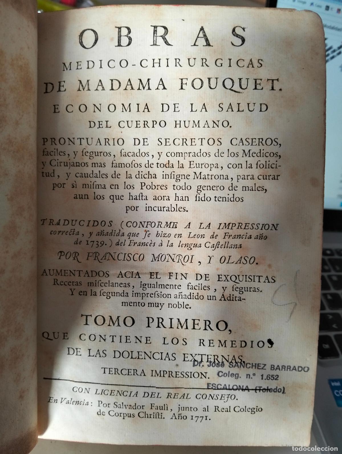 Libros antiguos: Medicina. Remedios. Obras de Madama Fouquet, Economia de la Salud, 1771, Valencia. VISITA CATALOGO