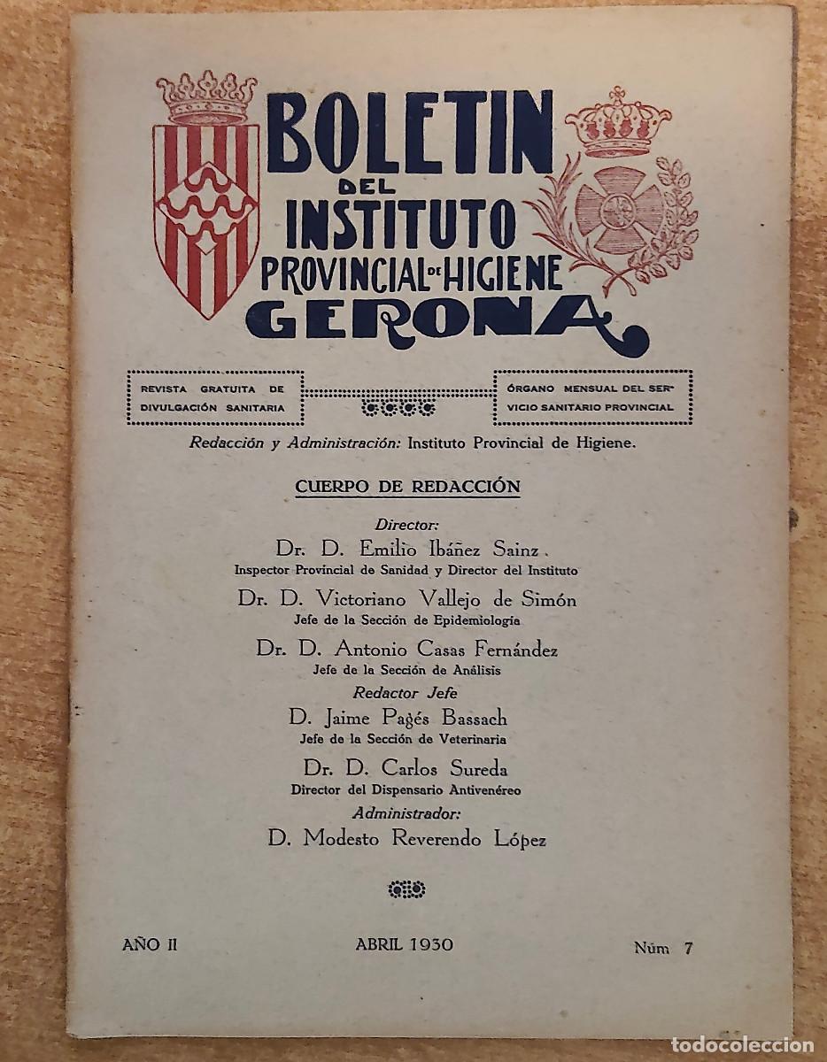 Libros antiguos: Bolet&iacute;n del Instituto Provincial de Higiene de Gerona, correspondiente al n&uacute;mero 7 de abril de 1930