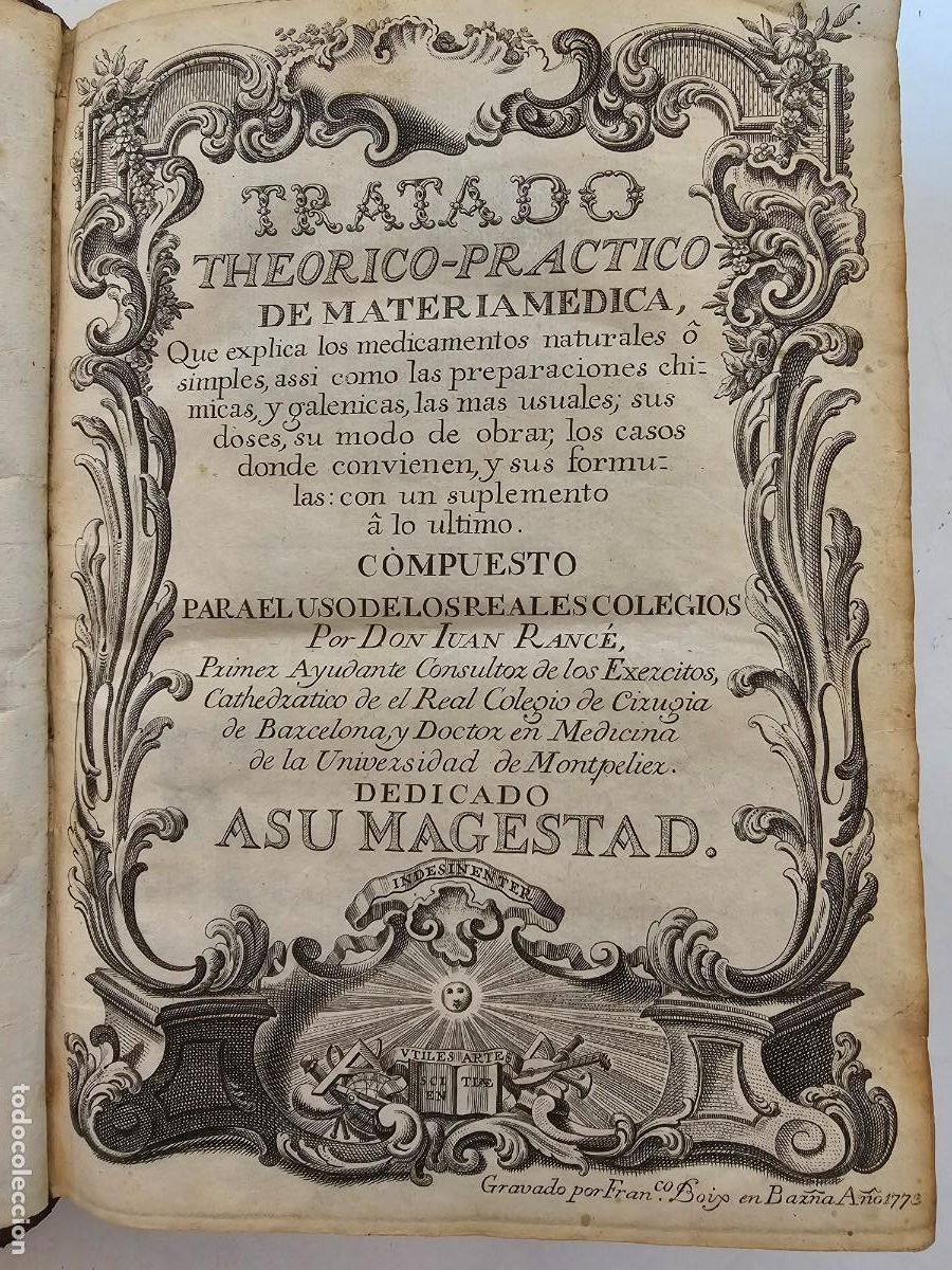 Libros antiguos: TRATADO THEORICO PRACTICA MATERIA MEDICA, (JUAN RANC&Eacute;), 1773, (2 TOMOS EN UNO), (21X15)