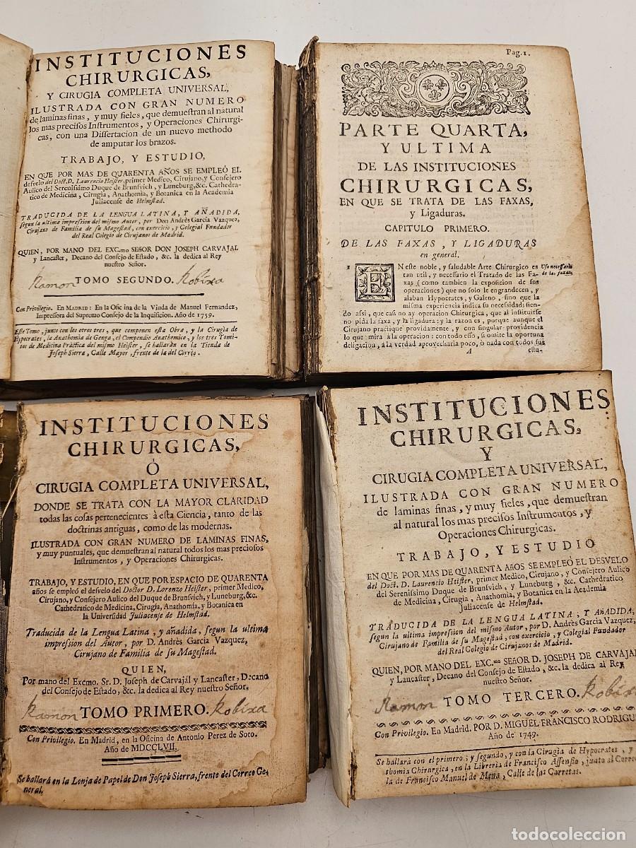 Libros antiguos: INSTITUCIONES CHIRURGICAS 1757, (LORENZO HEISTER), (4 TOMOS COMPLETO), CON DESPLEGABLES, (20X16)