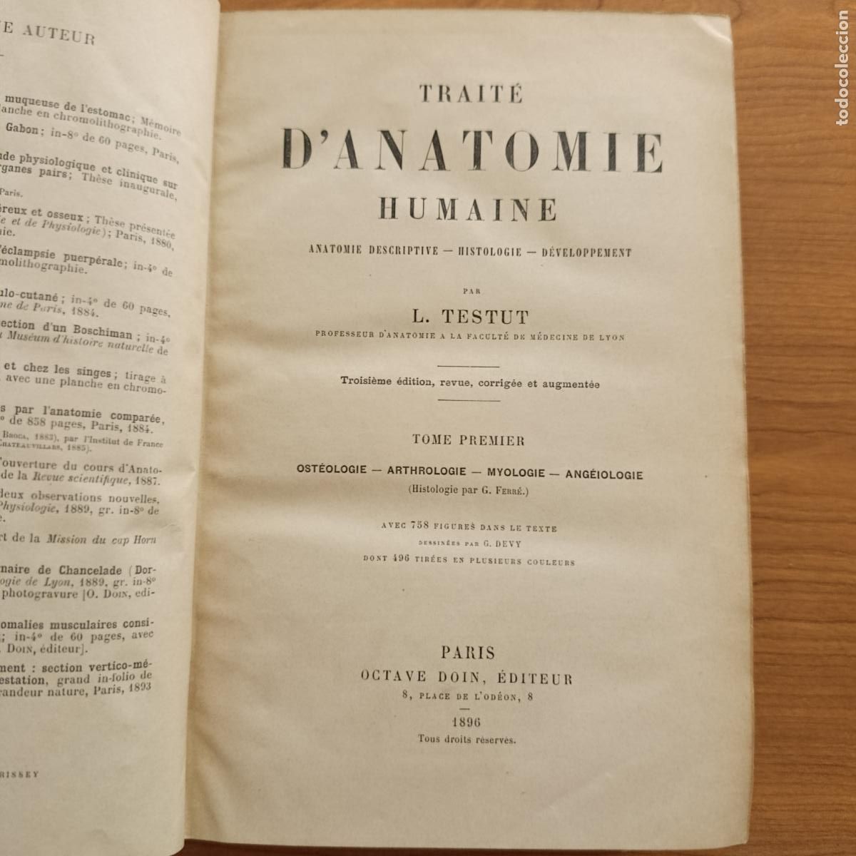 Libros antiguos: TRAITE D'ANAOMIE HUMAINE, L TESTUD 1896. ANATOMIA HUMANA. TOMO PRIMERO. EN FRANC&Eacute;S
