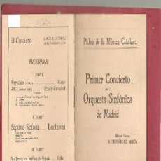 Libros antiguos: PROGRAMA PALAU DE LA MUSICA CATALANA, PRIMER CONCIERTO ORQUESTA SINFONICA DE MADRID .... Lote 183419275