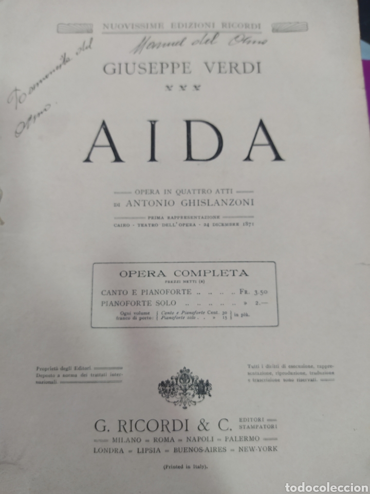 Libros antiguos: Giuseppe Verdi A&iacute;da - Foto 1