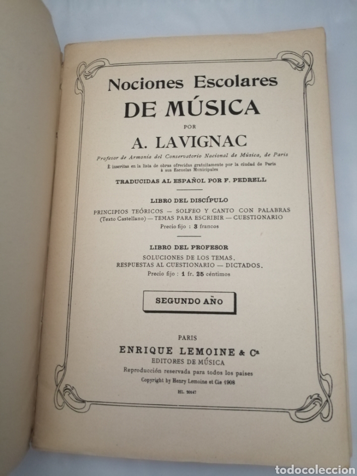 Libros antiguos: NOCIONES ESCOLARES DE MÚSICA, SEGUNDO AÑO (EDICIÓN 1908) - Foto 3 - 275456998