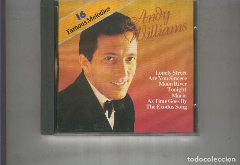 Livros antigos: CD musica: ANDY WILLIAMS 16 famous melodies - Andy Williams