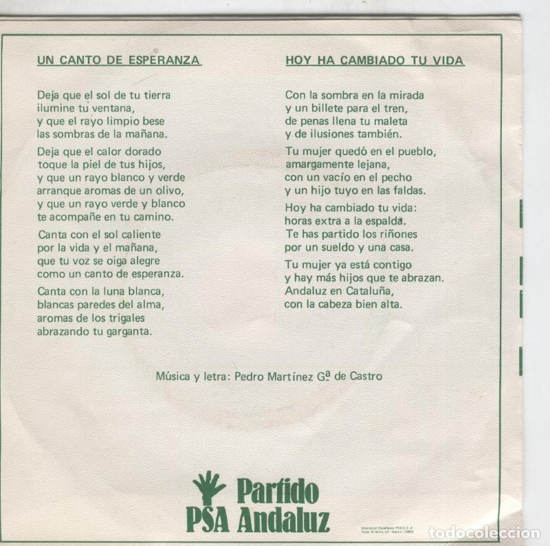 Libri antichi: Disco de 45 r.p.m: PSA Andaluz: Un canto de esperanza y Hoy ha cambiado tu vida - Varios