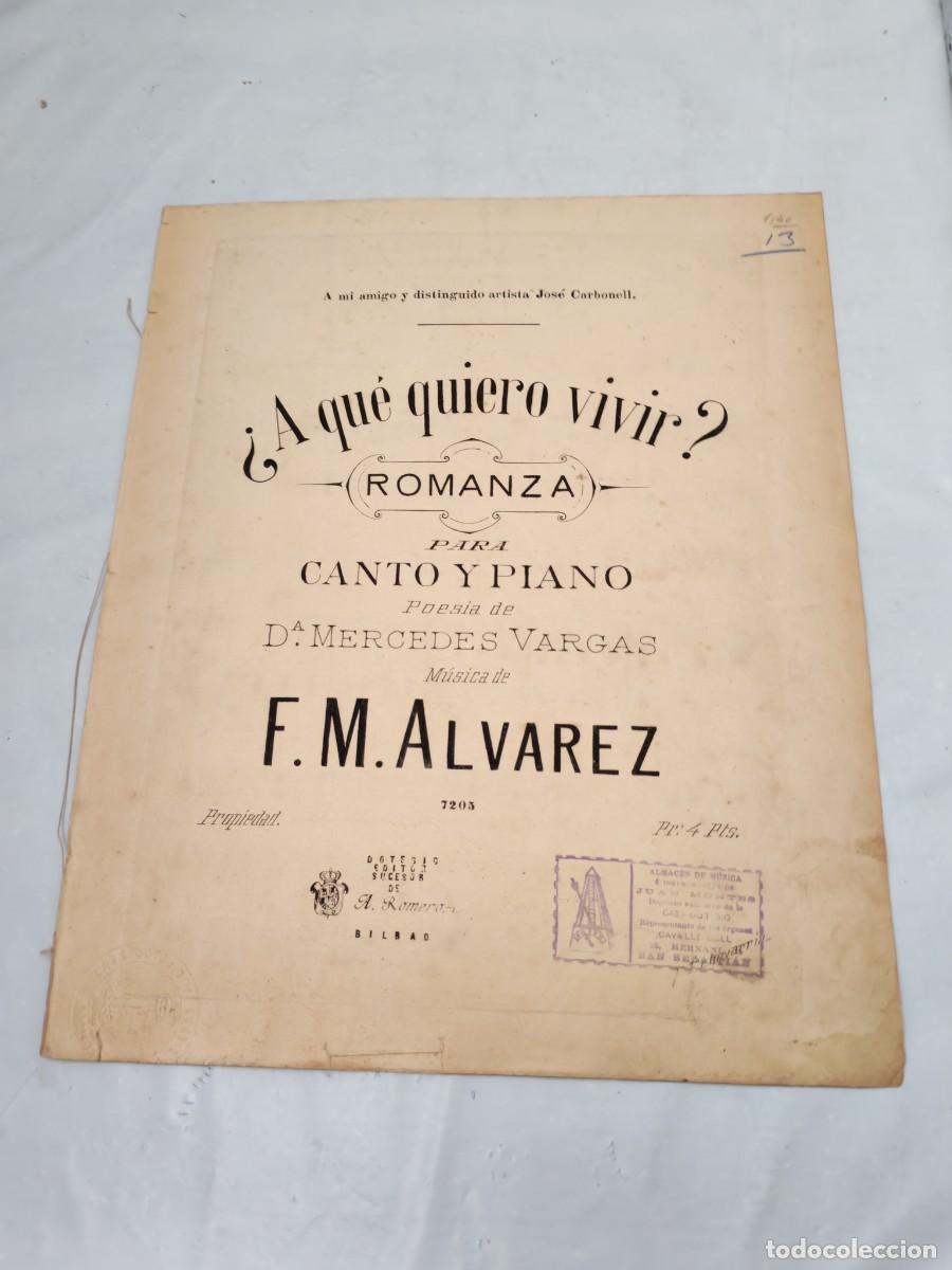 Libri antichi: &iquest;A qu&eacute; quiero vivir? Romanza para canto y piano (Edici&oacute;n 1900 aprox.)